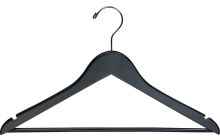 Men's Black Wood Suit Hanger with Suit Bar and Chrome Hook