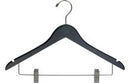 17" Matte Black Wood Combo Hanger – Clips, Notches, Chrome Hook