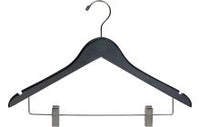 17" Matte Black Wood Combo Hanger – Clips, Notches, Chrome Hook