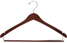 17" Walnut Wood Suit Hanger with Locking Bar and Shoulder Notches