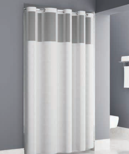 Herringbone Easy Hang White Shower Curtain 71x77 Hook Crhome With Window And Liner