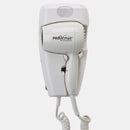Wall Mount Hair Dryer 1600W, 2 Speeds, 2 Heat Settings, LED Night Light, White, Auto Off, Plug In