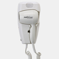 Wall Mount Hair Dryer 1600W, 2 Speeds, 2 Heat Settings, LED Night Light, White, Auto Off, Plug In