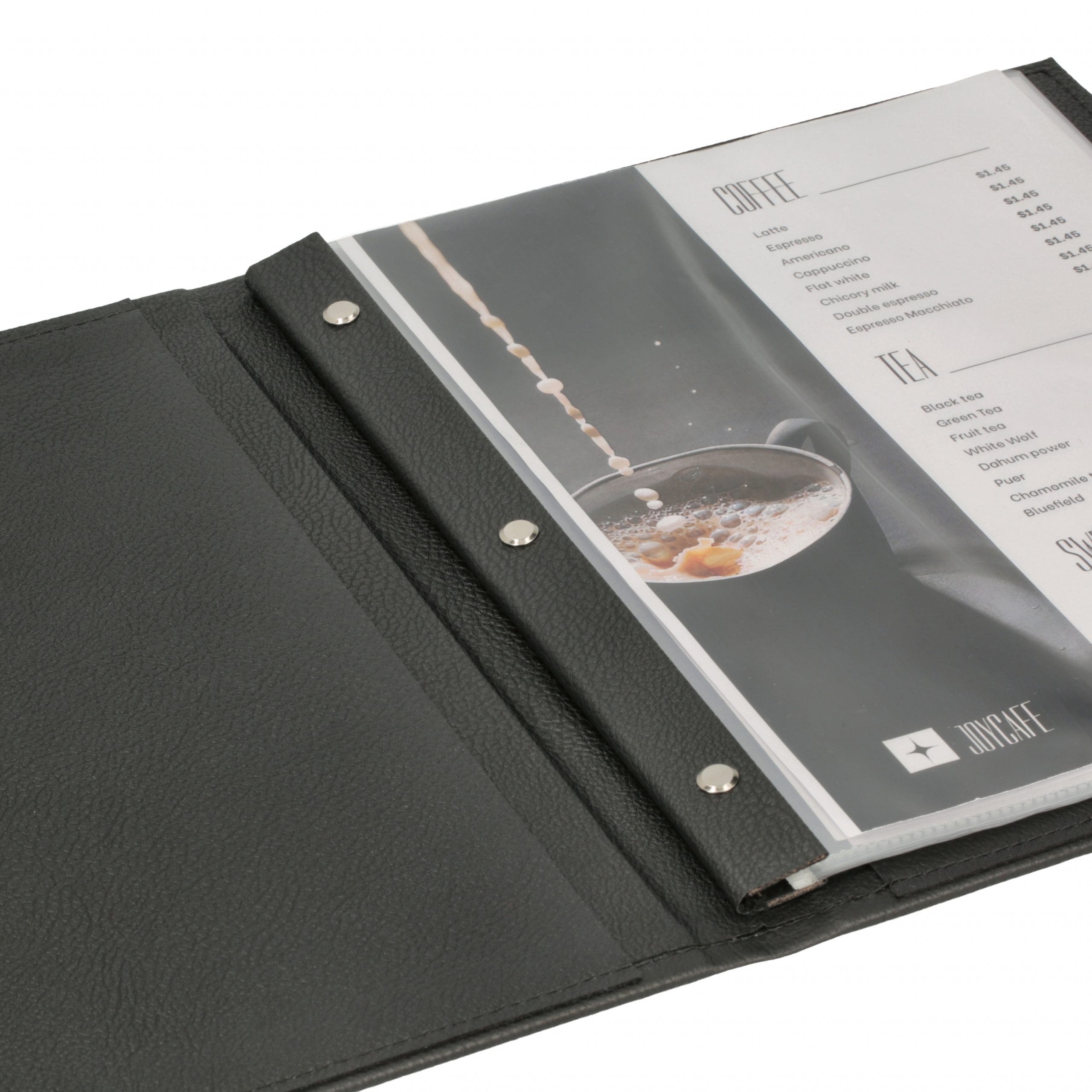 Premium Menu Cover, 8.5"x11" Paper (10 views), Faux Leather