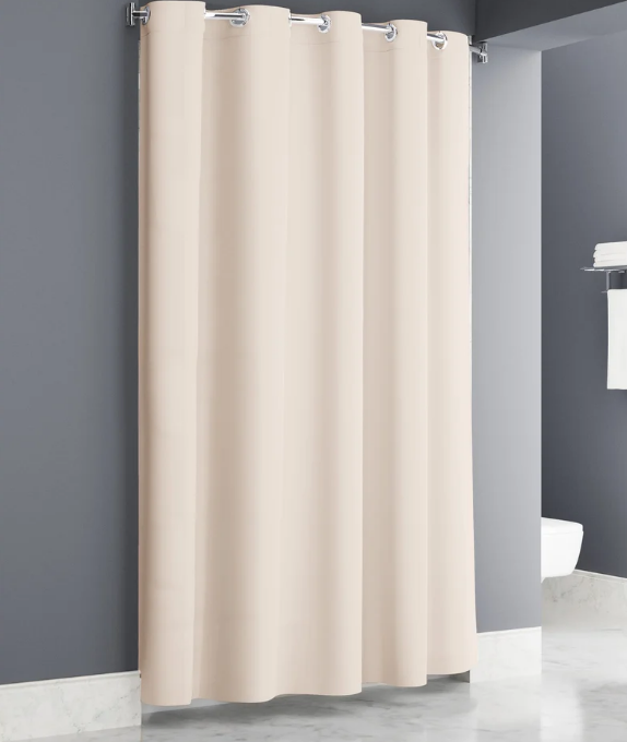 Plainweave Easy Hang Beige Shower Curtain 71x74 Hook Chrome