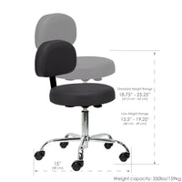 Pneumatic Rolling Stool w/ Back (19-26” / Standard height)