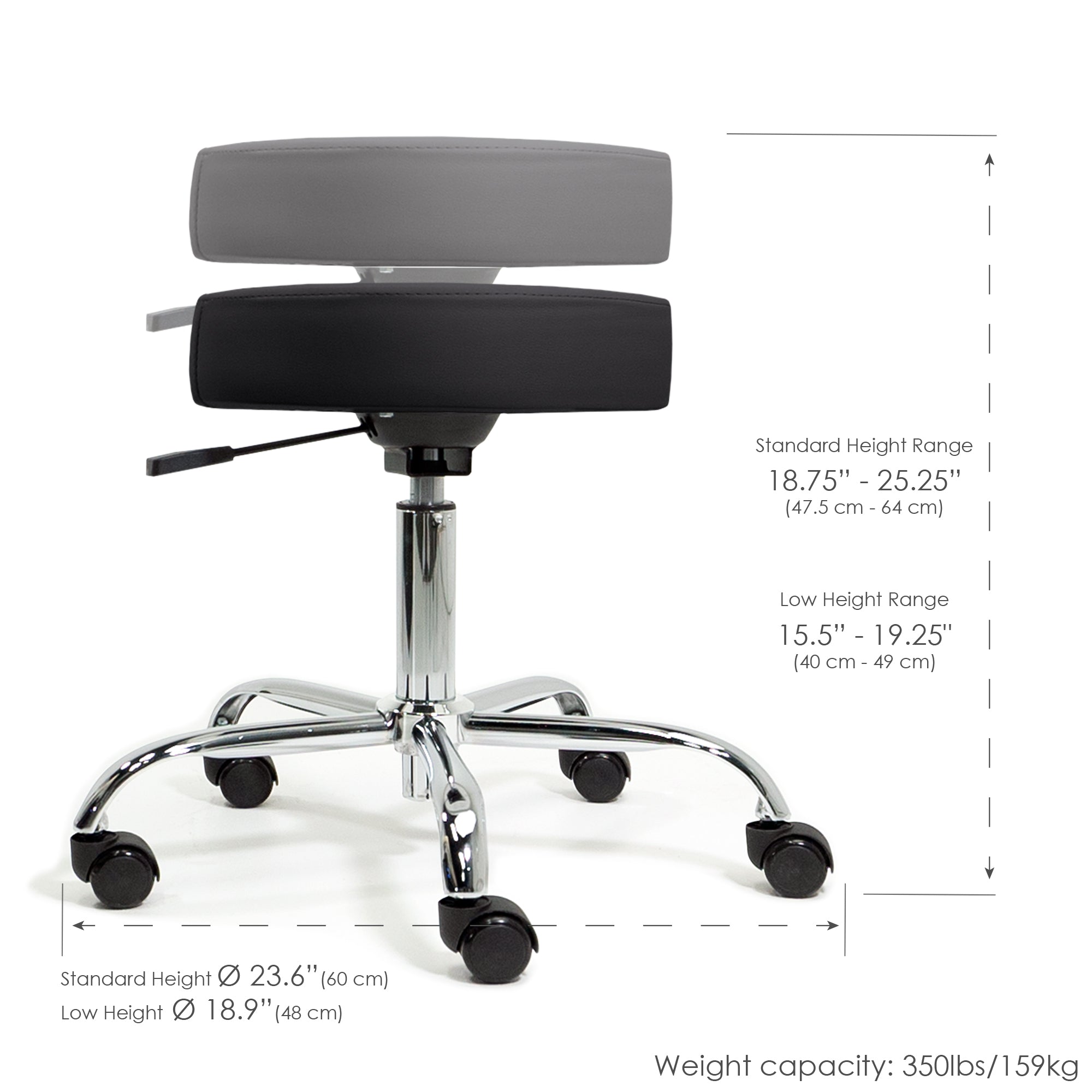 Pneumatic Rolling Stool (No Back) (19-26” / Standard height)