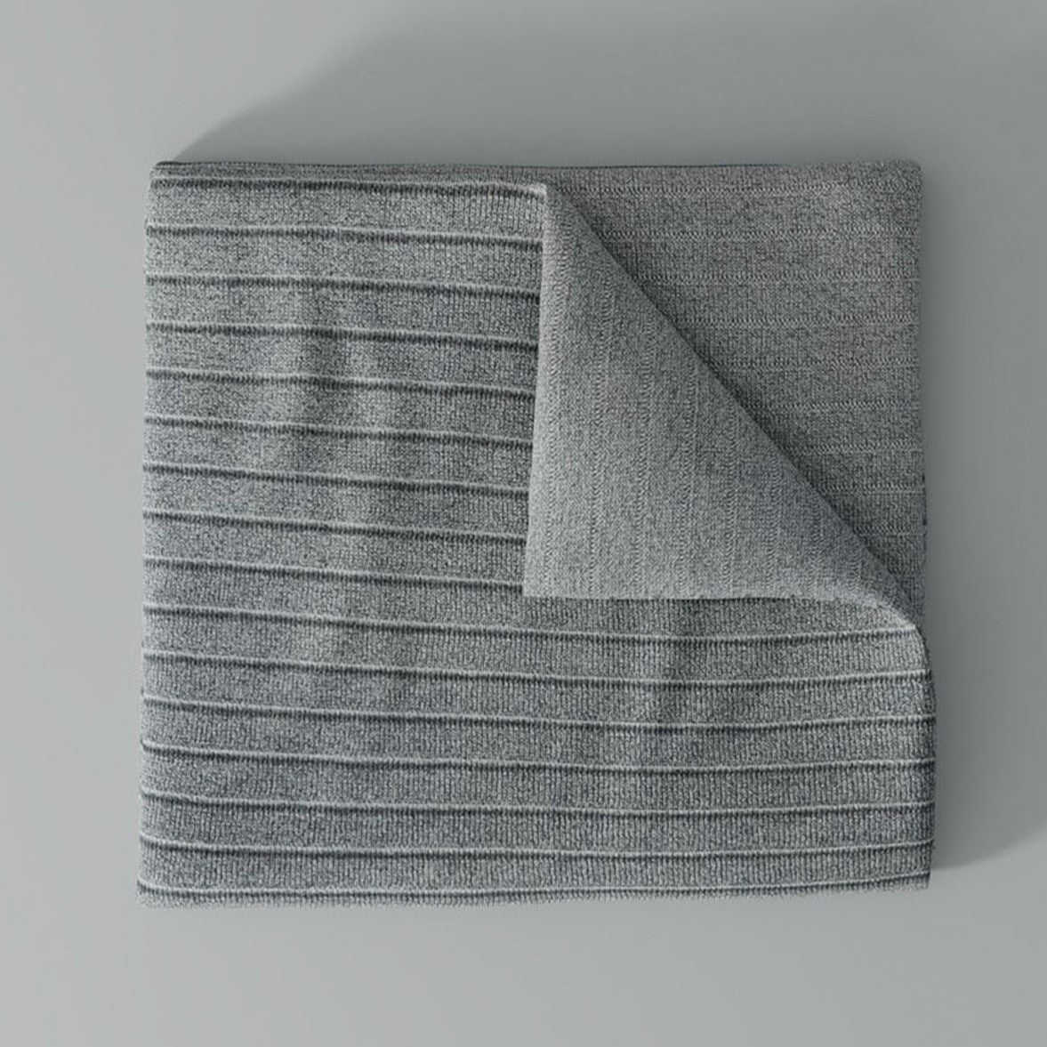 Rib Knit Throw Blanket, Grey Heather