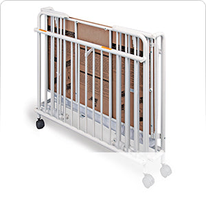 StowAway EasyRoll Folding Steel Crib with Foam Mattress – White