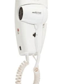 Wall Mount Hair Dryer 1600W, 2 Speeds, 2 Heat Settings, LED Night Light, White, Auto Off, Plug In