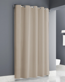 Vertical Stripe Tan Easy Hang White Shower Curtain 71x73 Hook Chrome Waterproof