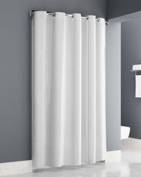 Vertical Stripe White Easy Hang Shower Curtain  71x73 Hook White Waterproof